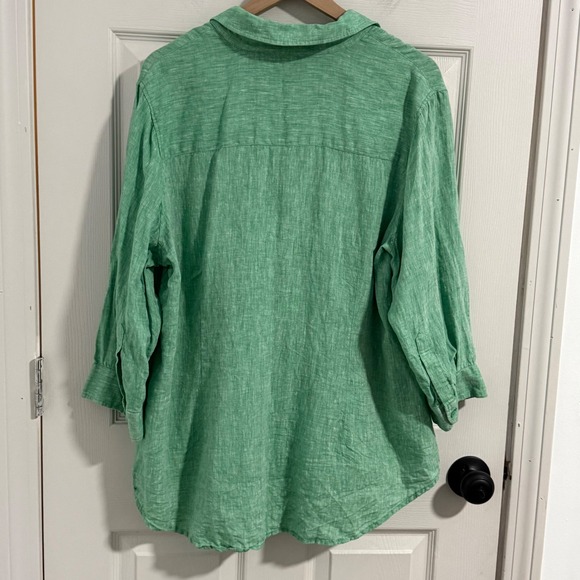 Coldwater Creek Button Up Womens 2X Green 100% Linen Shirt Coastal Lagenlook - Picture 2 of 7